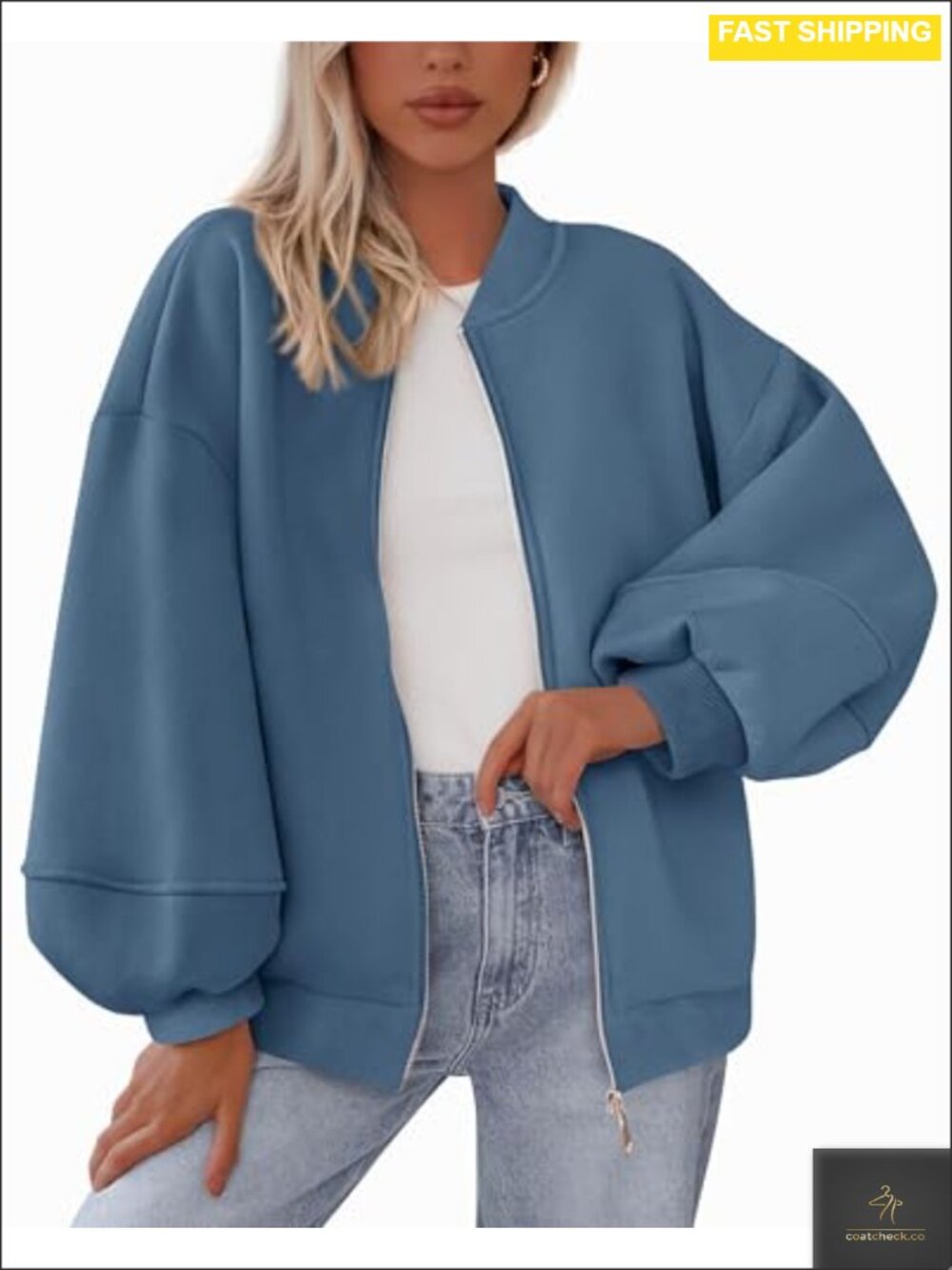 Oversized Zip Up Sweatshirt Bomber Jacket Women Loose Fit